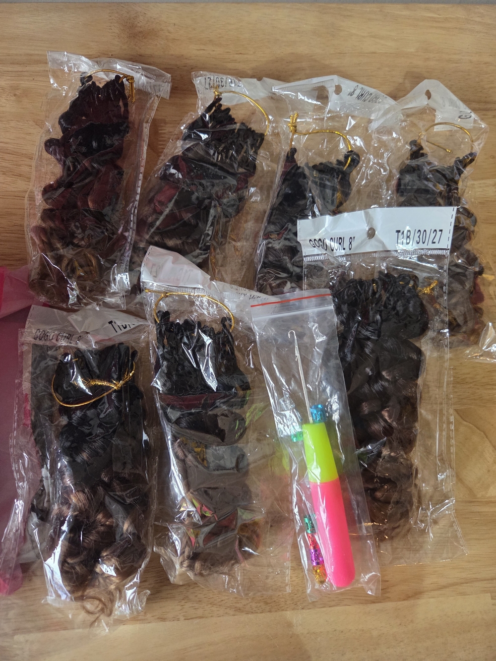 GOGO Synthetic Crochet Curls - Black with Burgundy Accents